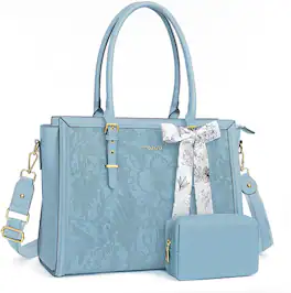 mosiso - Laptop Bag for Women 17-17.3 inch PU Leather Tote Bag Work Briefcase Computer Bags - Air Blue