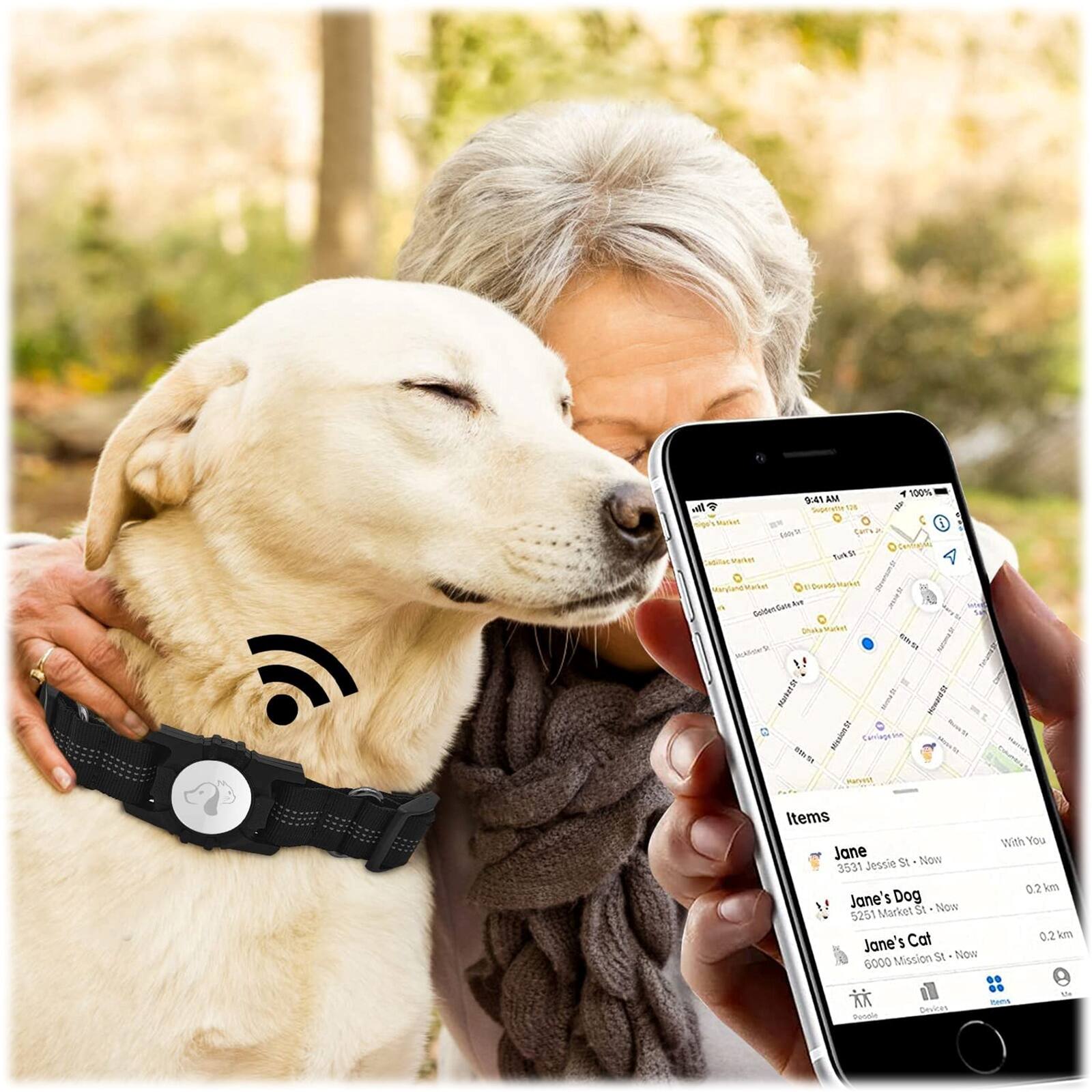 Alt View 15. SaharaCase - Nylon Dog Standard Collar with Apple AirTag slot - 14-in to 20-in Neck - Black.