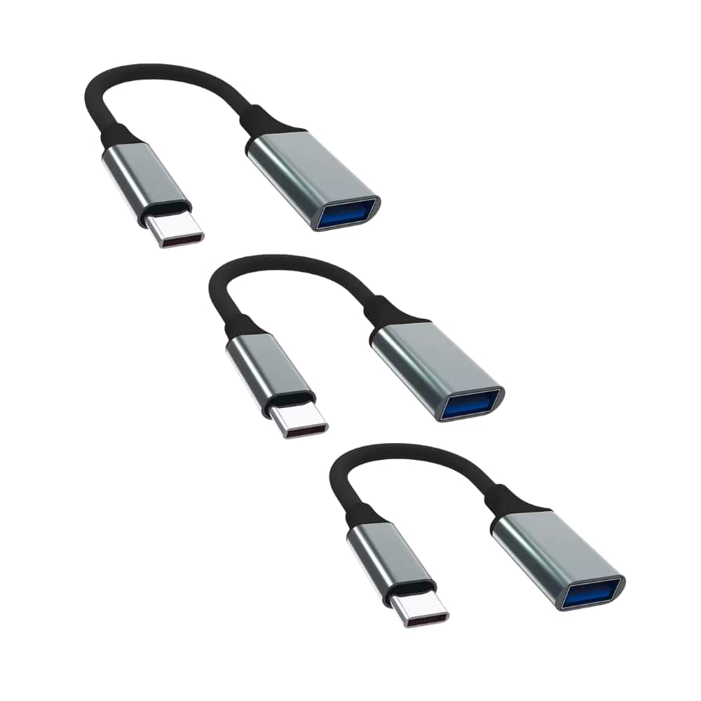 Qixxronics - USB to USB C Adapter (3 Pack), Type C Male to USB A Female Usb to Usbc-c Adapter for Macbook, iPad, Samsung, Laptops - Gray