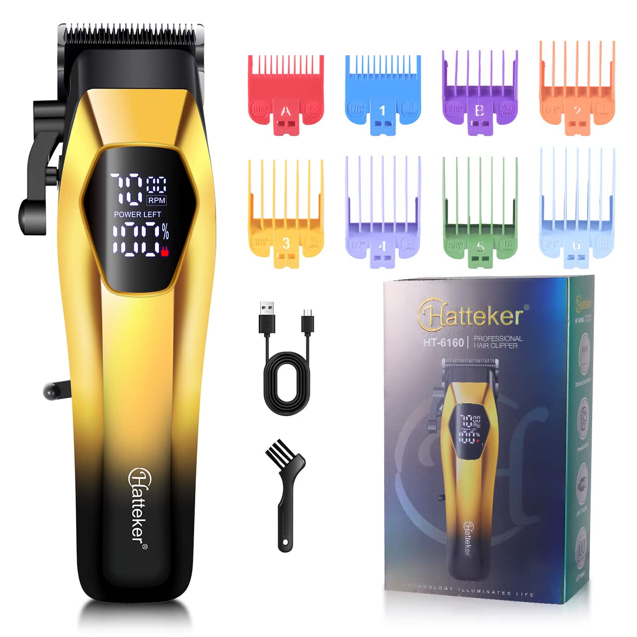 HATTEKER - Professional Hair Clipper, Adjustable Taper Lever Hair Cutting Kit with Digital LCD Display Cordless