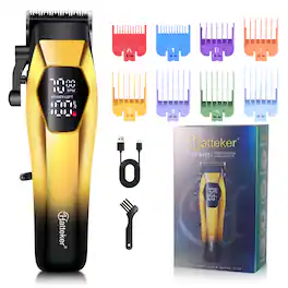 HATTEKER - Professional Hair Clipper, Adjustable Taper Lever Hair Cutting Kit with Digital LCD Display Cordless