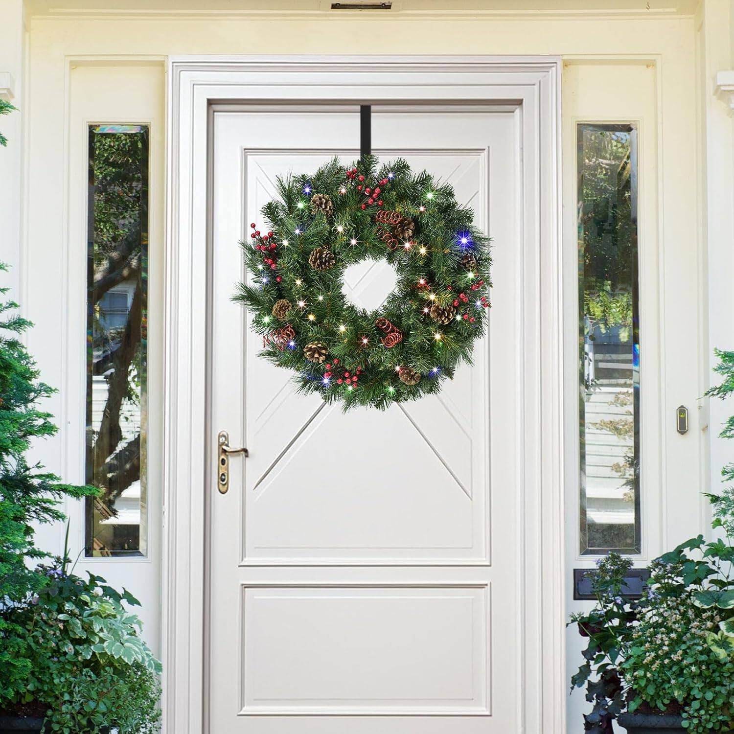 Alt View 3. Wikistore - WIKISTORE 24Inch Battery Operated Christmas Wreath with 40 LED Lights 9 Modes Timer Hanger - Green.