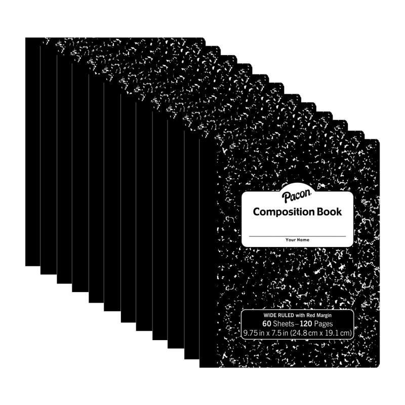 "Pacon - Composition Book, Black Marble, 3/8"" Ruled w/Margin, 9-3/4"" x 7-1/2"", 60 Sheets, Pack of 12" price history on PriceWatchPro