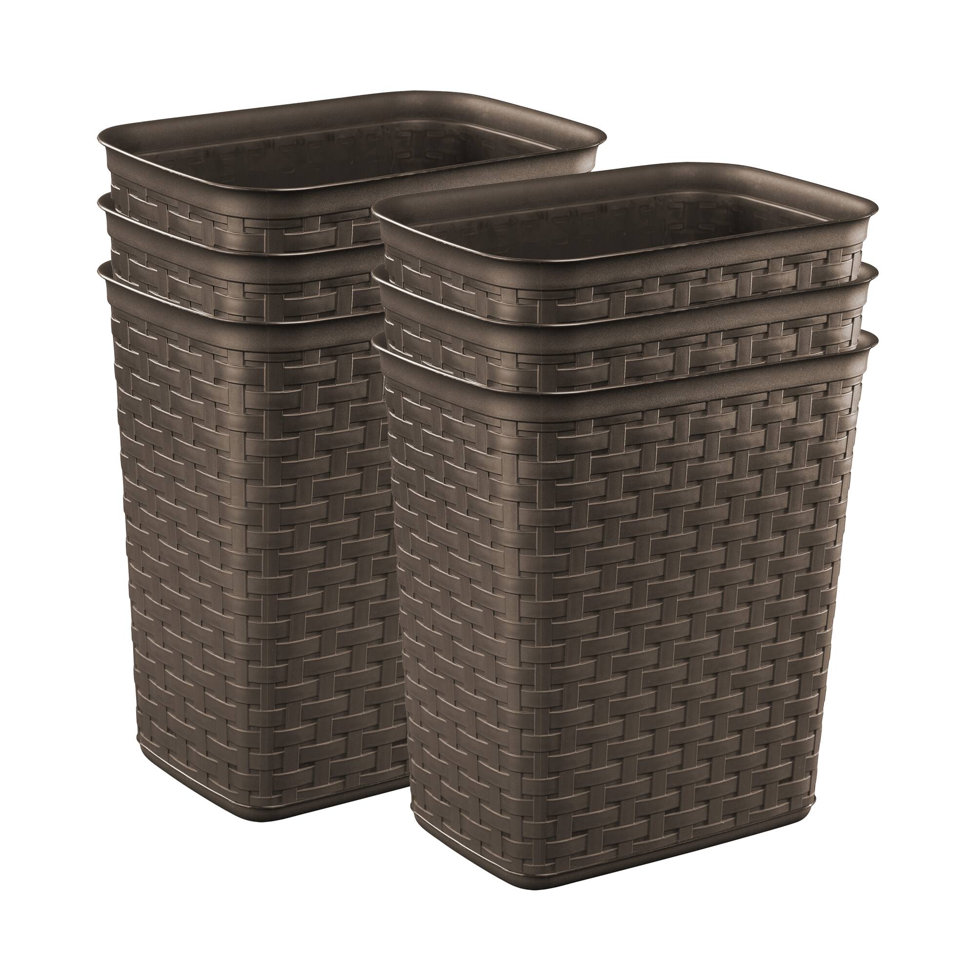 Front. Sterilite - Sterilite Weave 3.4 Gallon Plastic Home/Office Wastebasket Trash Can (6 Pack) - Brown.