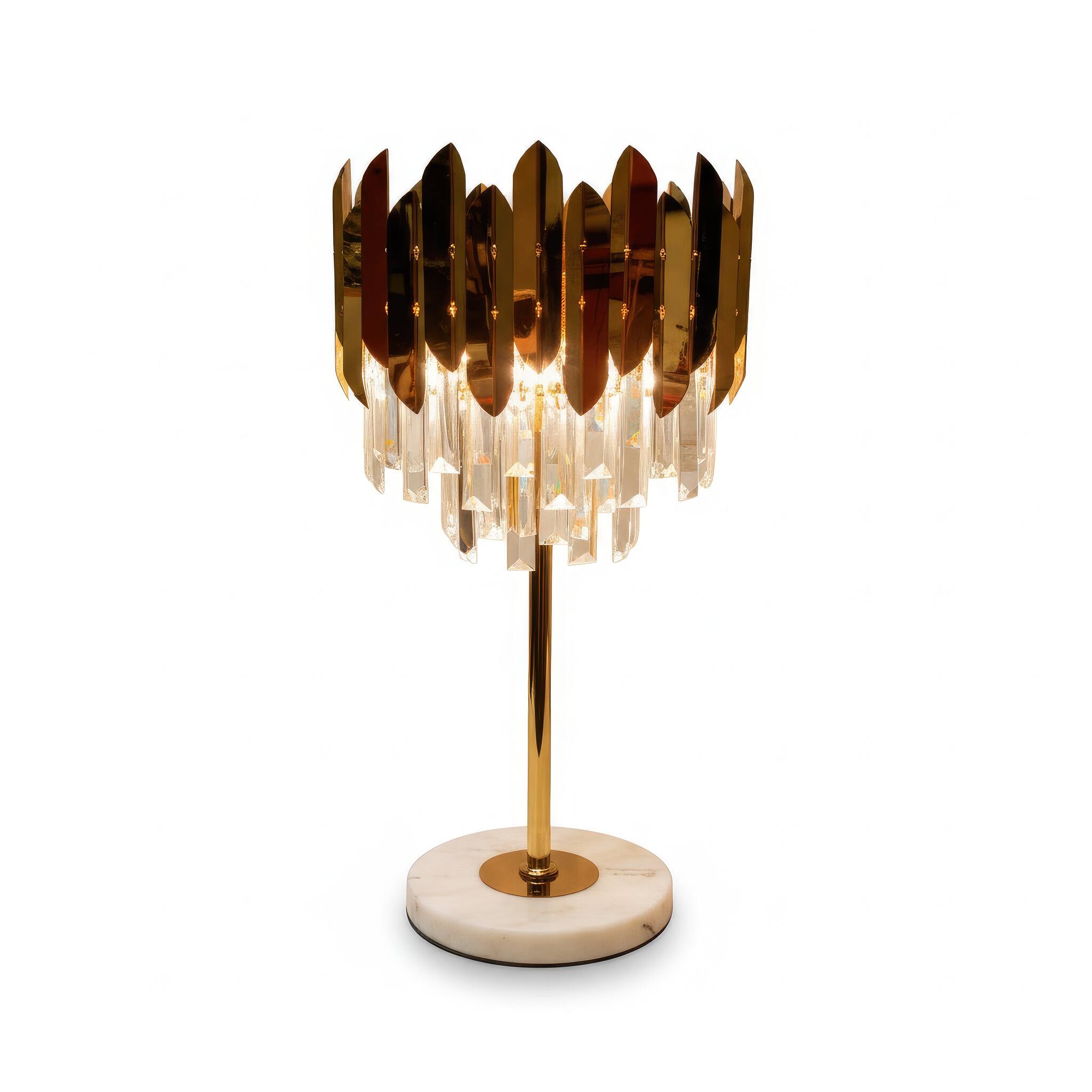 Angle. FC Design - 24"H Bronze & Marble Vase w/ Vertical Faux Crystal Panel Shade Table Lamp.