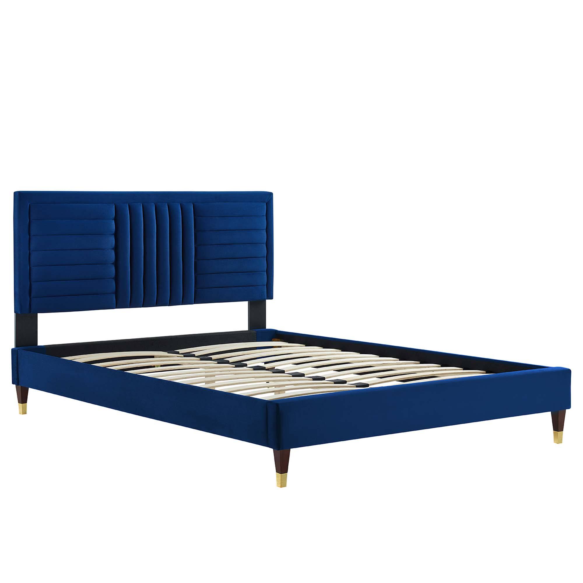 Alt View 1. Modway - Sofia Channel Tufted Performance Velvet Platform Bed With Wood and Gold Legs - Navy.