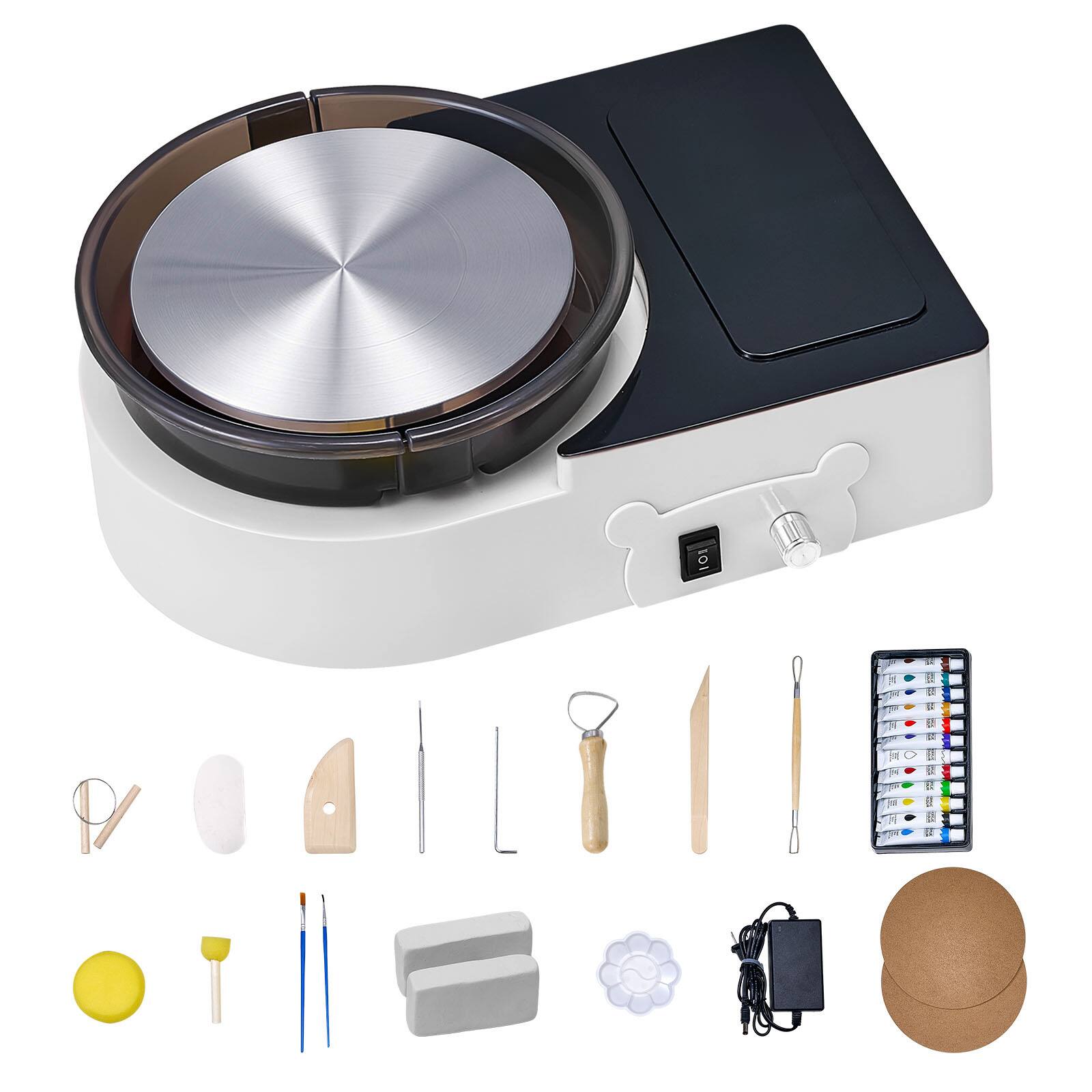 Front. VEVOR - Mini Pottery Wheel, 6 inch Turntable, Forward and Reverse Rotation, Adjustable Speed, Electric Clay Wheel for Kids - White.