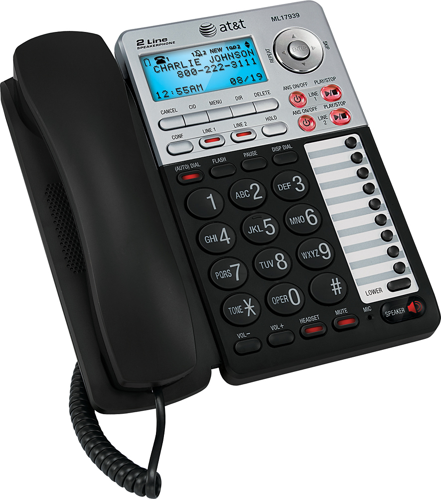 Angle View: AT&T - ML17939 2-Line Corded Phone with Digital Answering System - Black/Silver