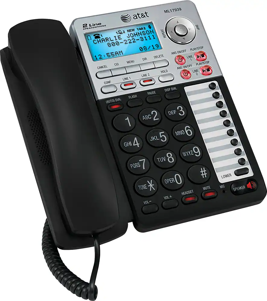 AT&T ML17939 2 Line Corded Phone with Digital Answering System Black ...
