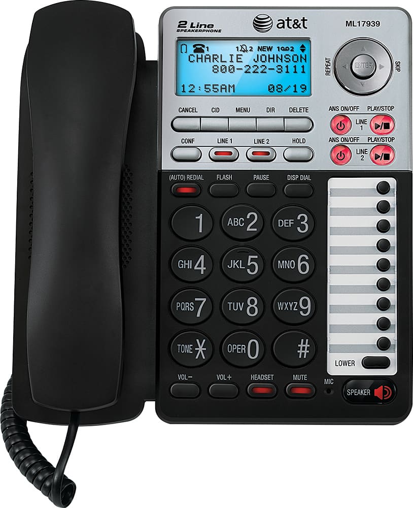 Alt View 11. AT&T - ML17939 2-Line Corded Phone with Digital Answering System - Black/Silver.