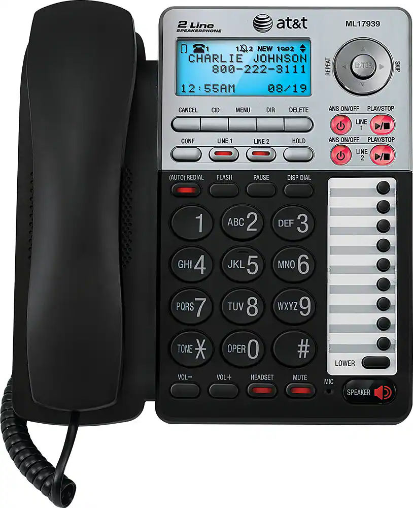 AT&T ML17939 2 Line Corded Phone with Digital Answering System Black ...