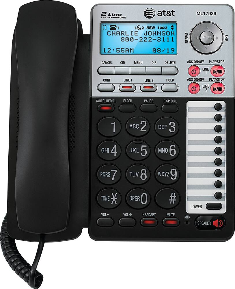Alt View 11. AT&T - ML17939 2-Line Corded Phone with Digital Answering System - Black/Silver.