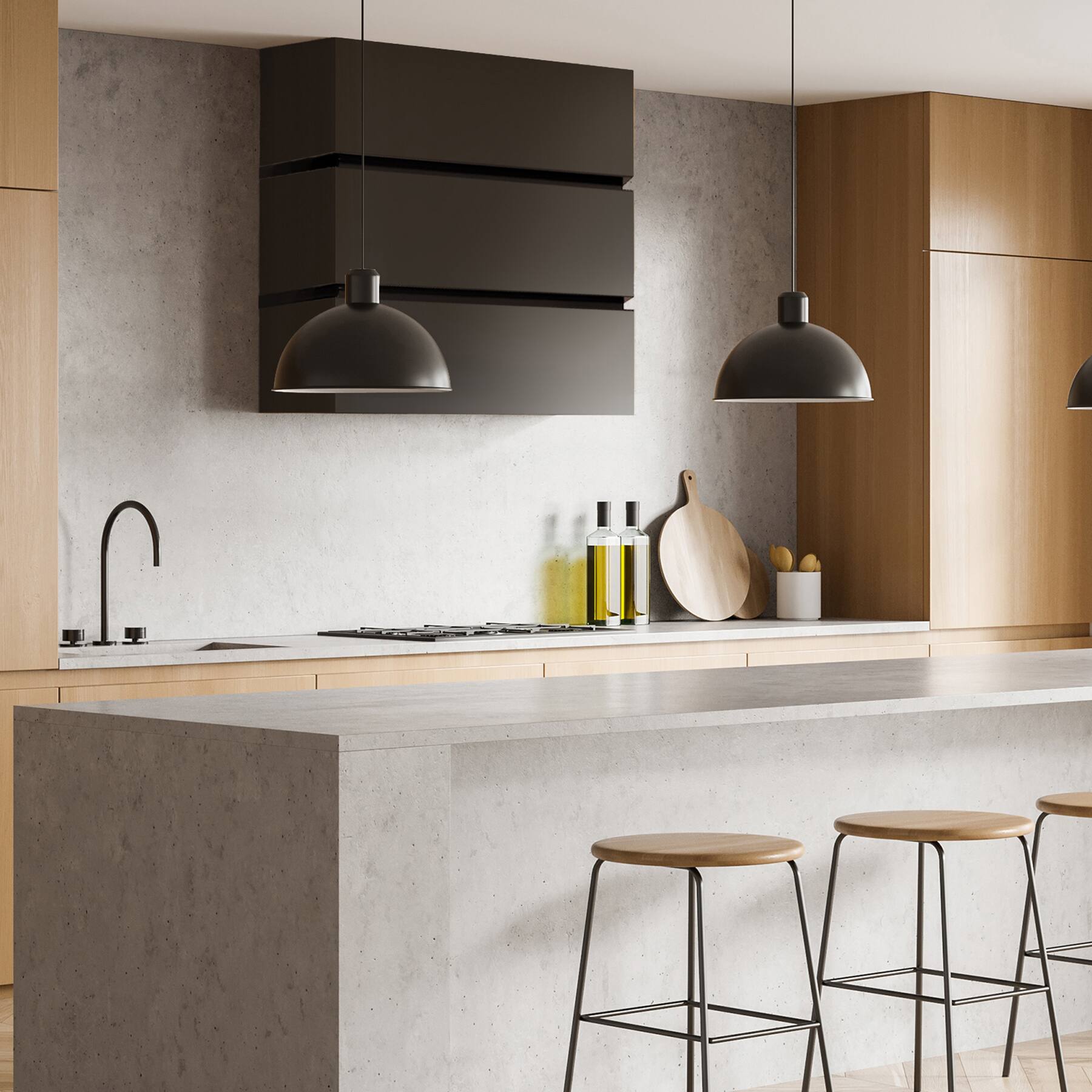 Alt View 4. Akicon - Akicon 36 inch Ducted 600-CFM Jet Black Wall-Mounted Range Hood with Charcoal Filter - Black.