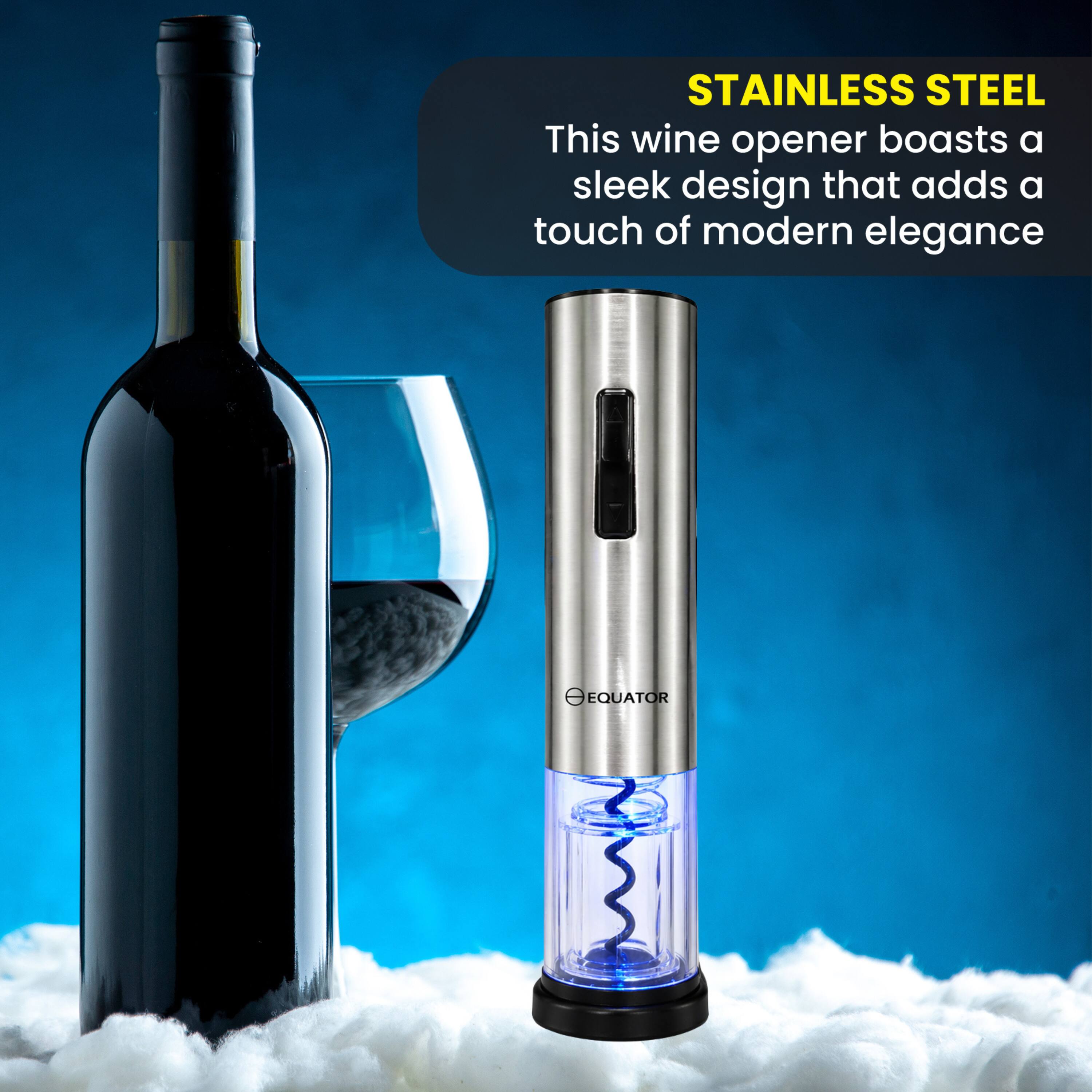 STAINLESS STEEL  
This wine opener boasts a sleek design that adds a touch of modern elegance.  
EQUATOR