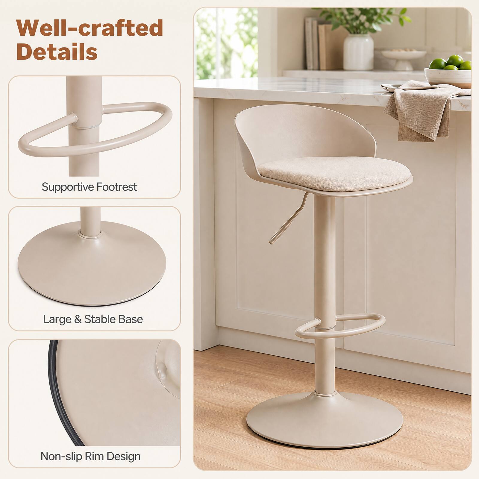 Well-crafted Details

- Supportive Footrest
- Large & Stable Base
- Non-slip Rim Design