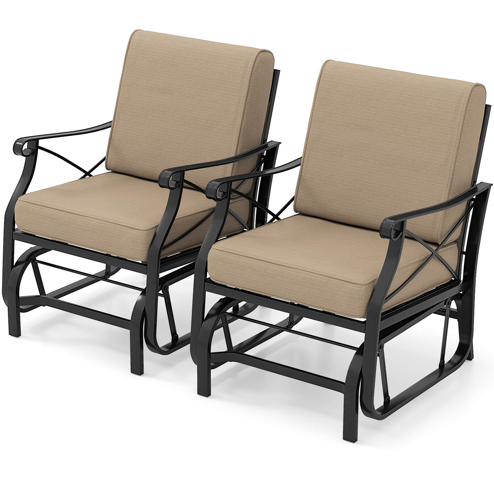 Alt View 1. Costway - Costway 2 PCS Outdoor Glider Rocking Chair Patio Gliding Chair Furniture with Metal Frame - Black,Brown.