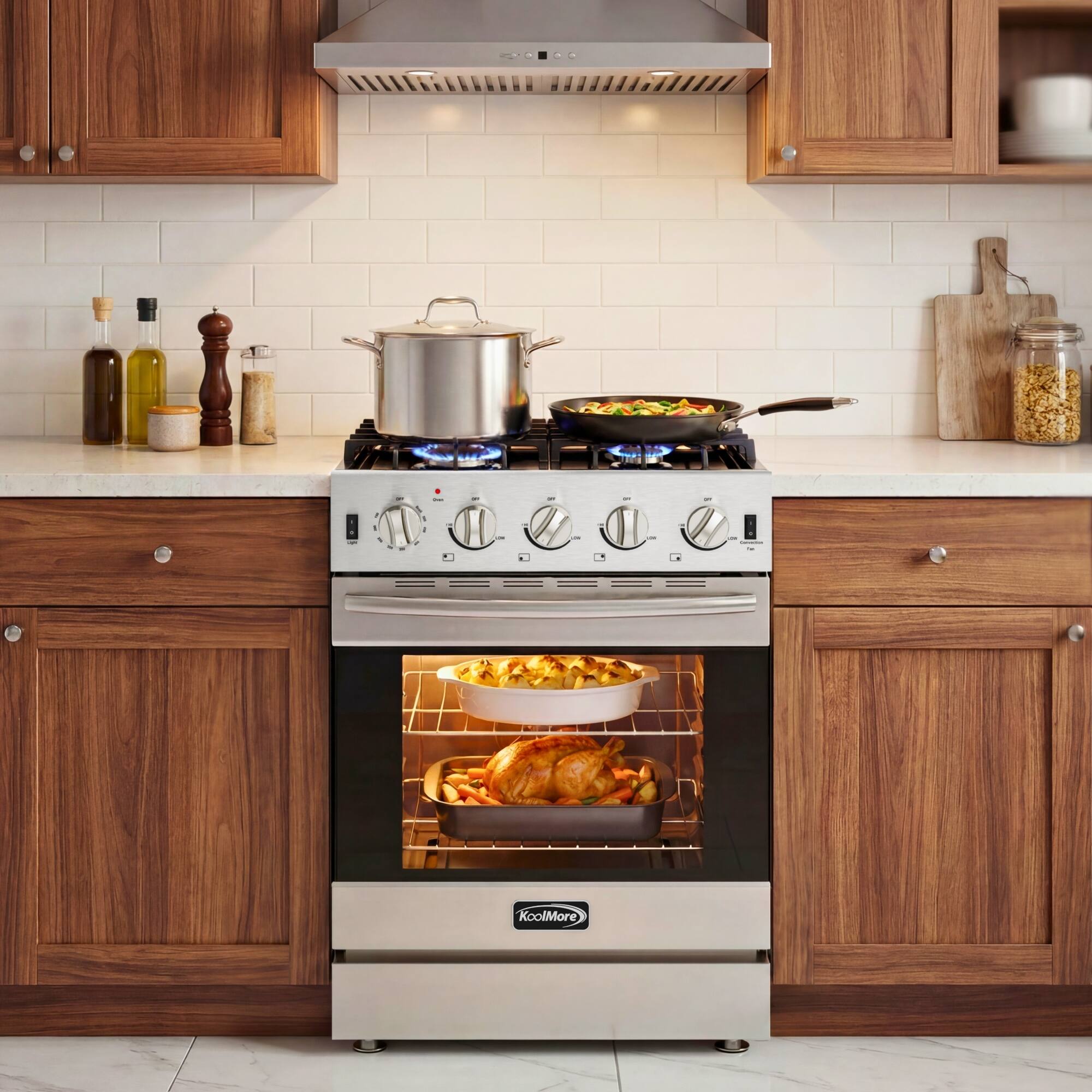 Left. Koolmore - 24 in. 4-Burner Slide-in Gas Range Oven, 3.7 cu. ft. in Stainless-Steel (KM-SGR24-SS) - Stainless steel.