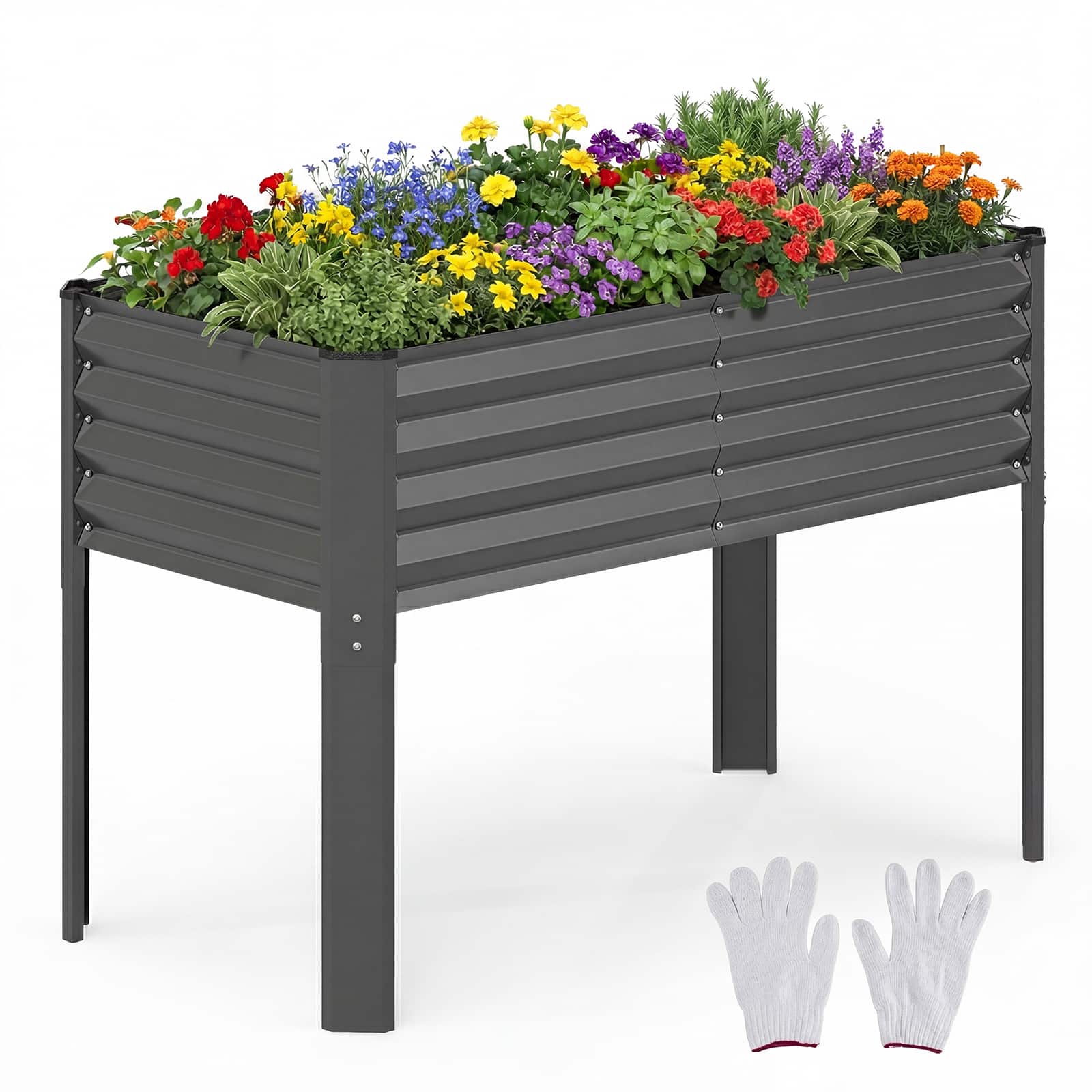 Front. Costway - Costway 1 PCS Galvanized Raised Garden Bed with Legs, Metal Elevated Planter Box for Vegetables - Gray.