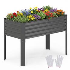 Front. Costway - Costway 1 PCS Galvanized Raised Garden Bed with Legs, Metal Elevated Planter Box for Vegetables - Gray.