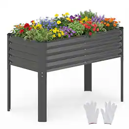 Costway - 1 PCS Galvanized Raised Garden Bed with Legs, Metal Elevated Planter Box for Vegetables - Gray
