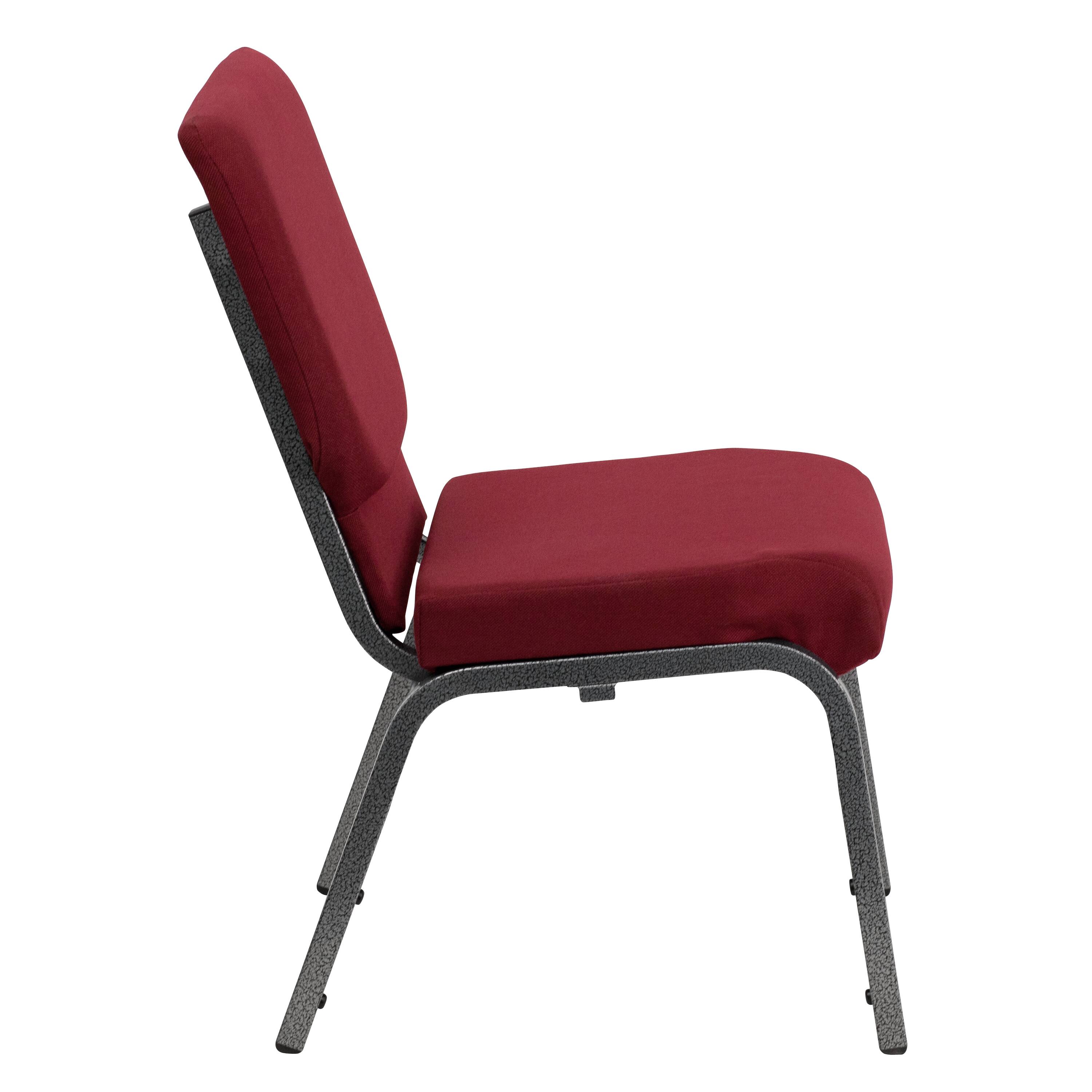Alt View 6. Emma + Oliver - 4 Pack 18.5''W Stacking Church Chair - Burgundy Fabric/Silver Vein Frame.