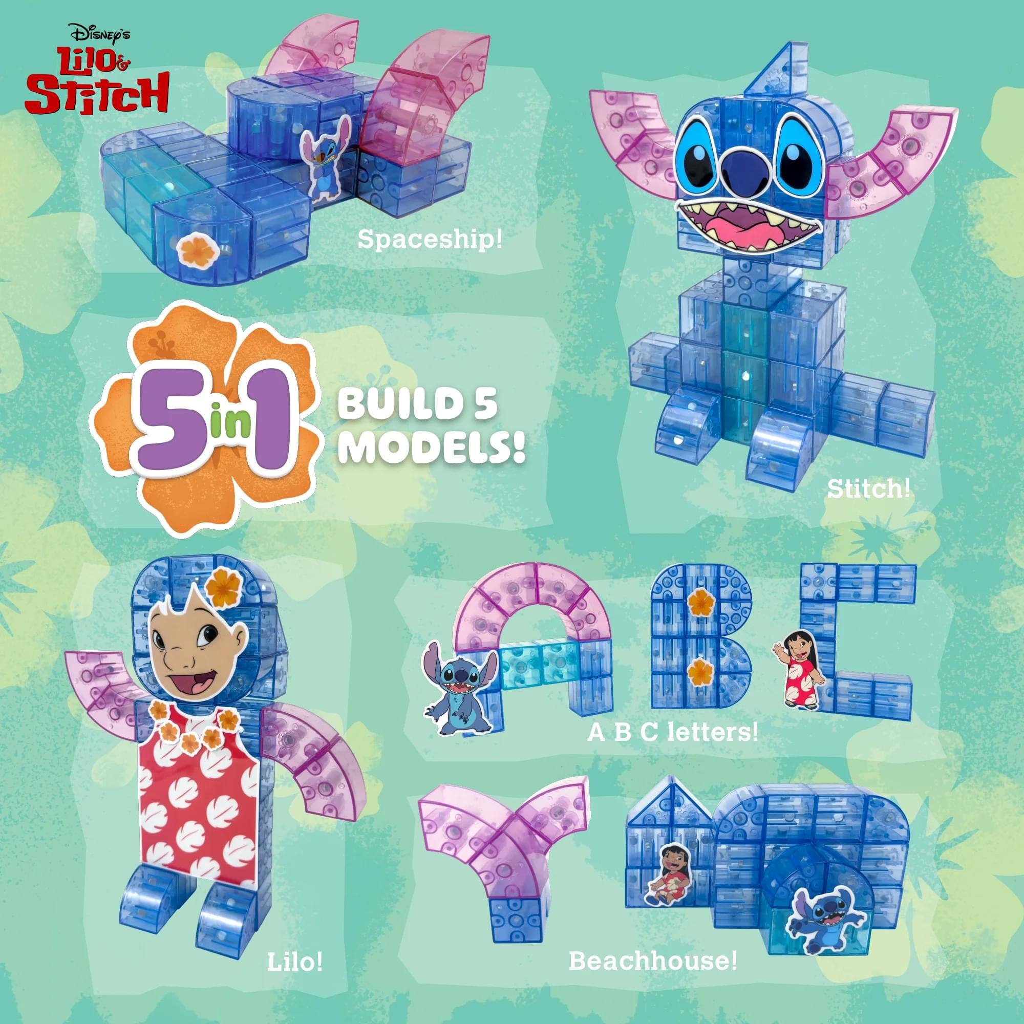 Disney's Lilo & Stitch Spaceship! 5 in 1 BUILD 5 MODELS! Stitch! A B C letters! Lilo! Beachhouse!
