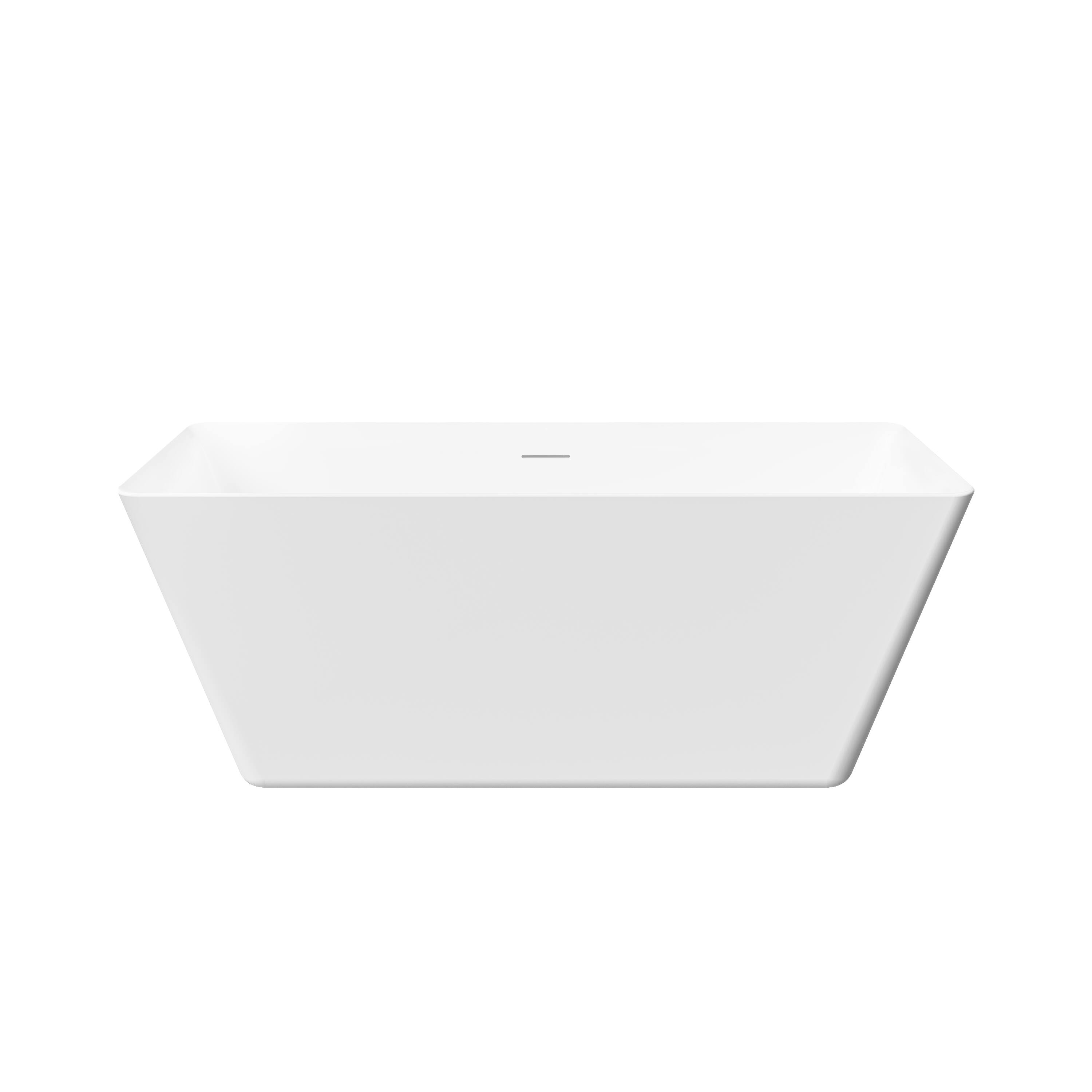 Alt View 10. WELLFOR - Square 60 in. Acrylic Flatbottom Double Ended Freestanding Soaking  Bathtub with Drain and Overflow - White.