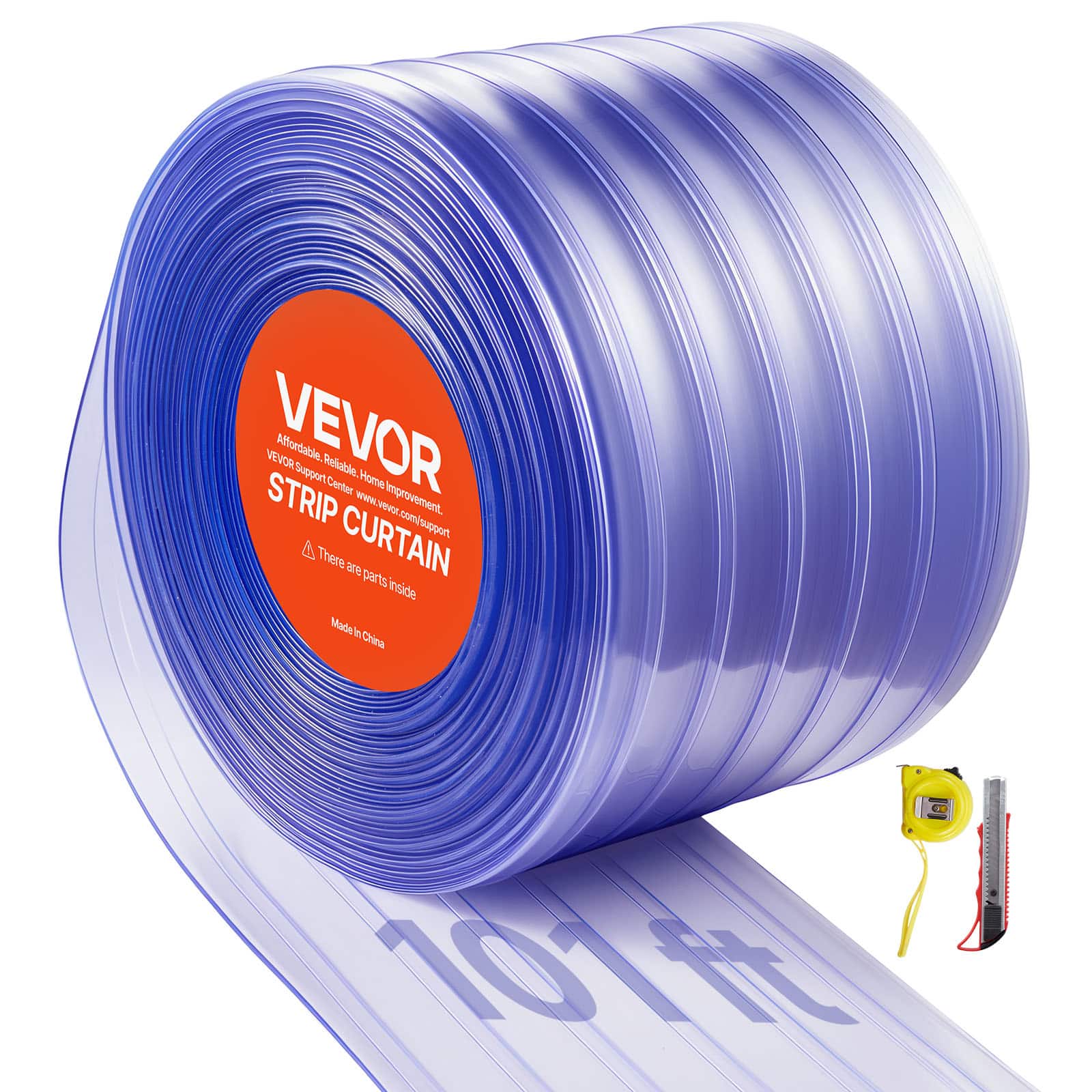 VEVOR - Clear PVC Strip Curtain, 101 ft Length x 12 in Width, Ribbed Plastic Door Strip Bulk Roll, Walk in Freezer Cooler - Light blue