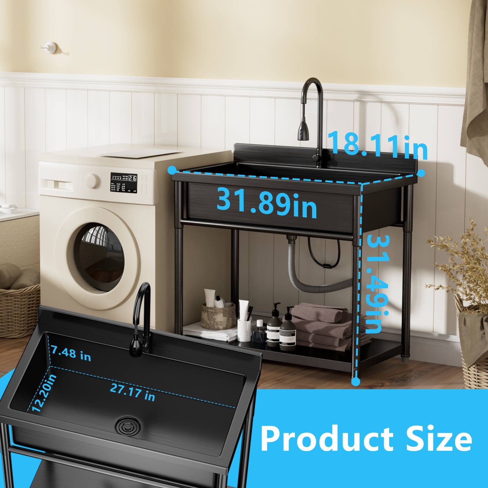 7.48 in  
12.20 in  
27.17 in  
18.11 in  
31.89 in  
31.49 in  

Product Size