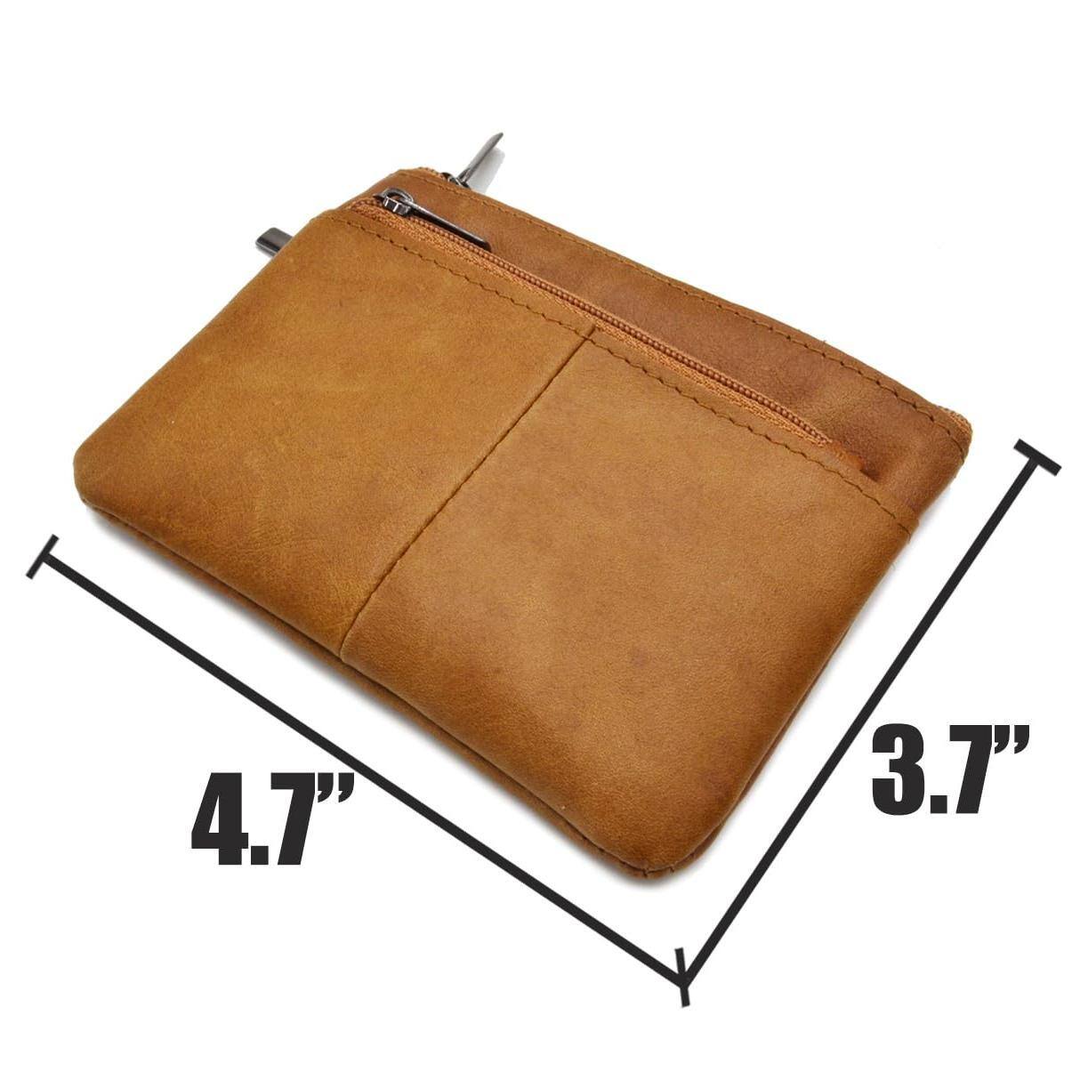 Alt View 4. Jadie Link - Women Genuine Leather Pouch Zip Mini Purse Wallet Key Chain Zipper Material High quality genuine leatherZipper Key ring - darkbrown.