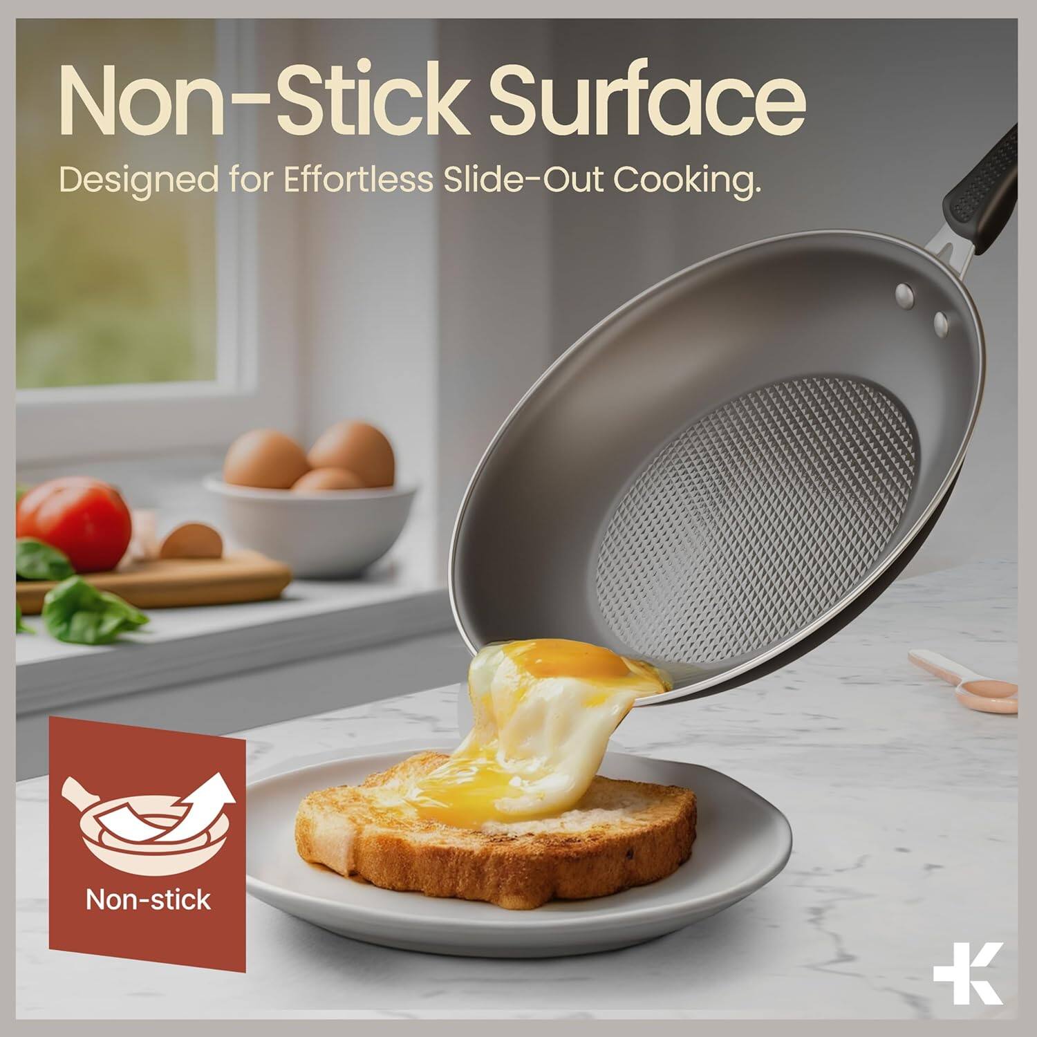 Non-Stick Surface  
Designed for Effortless Slide-Out Cooking.  

Non-stick