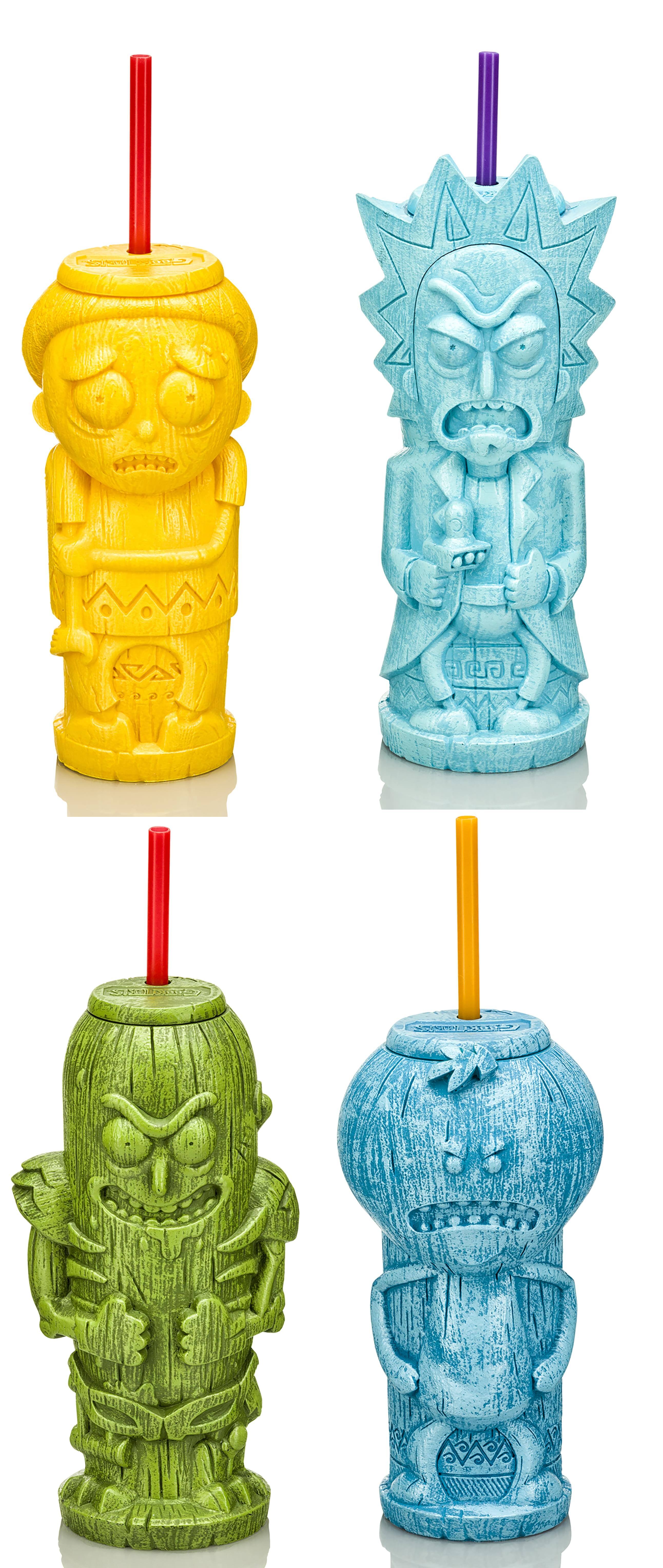 Front. Beeline Creative - Rick and Morty Geeki Tiki Plastic Tumblers | Set of 4 - Multicolored.