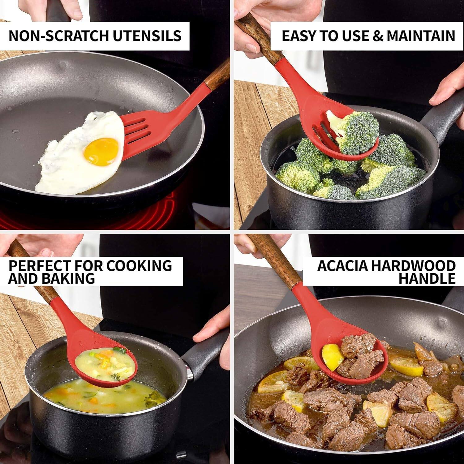 - NON-SCRATCH UTENSILS
- EASY TO USE & MAINTAIN
- PERFECT FOR COOKING AND BAKING
- ACACIA HARDWOOD HANDLE