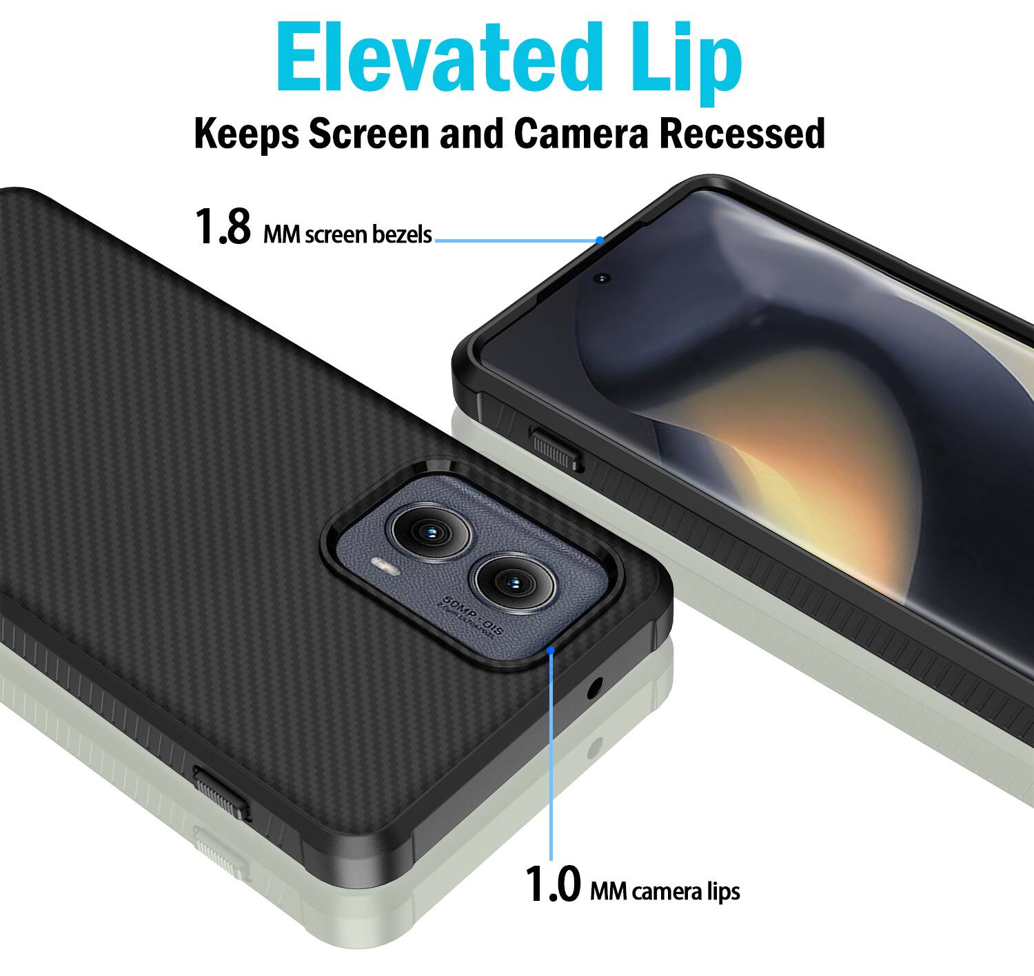 Elevated Lip Keeps Screen and Camera Recessed  
1.8 MM screen bezels  
1.0 MM camera lips