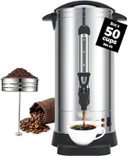 OSTBA - 950W Commercial Coffee Urn, 50-Cup 8.3L 304 Stainless Steel Double-Wall Electric Percolator for Home & Events - Silver