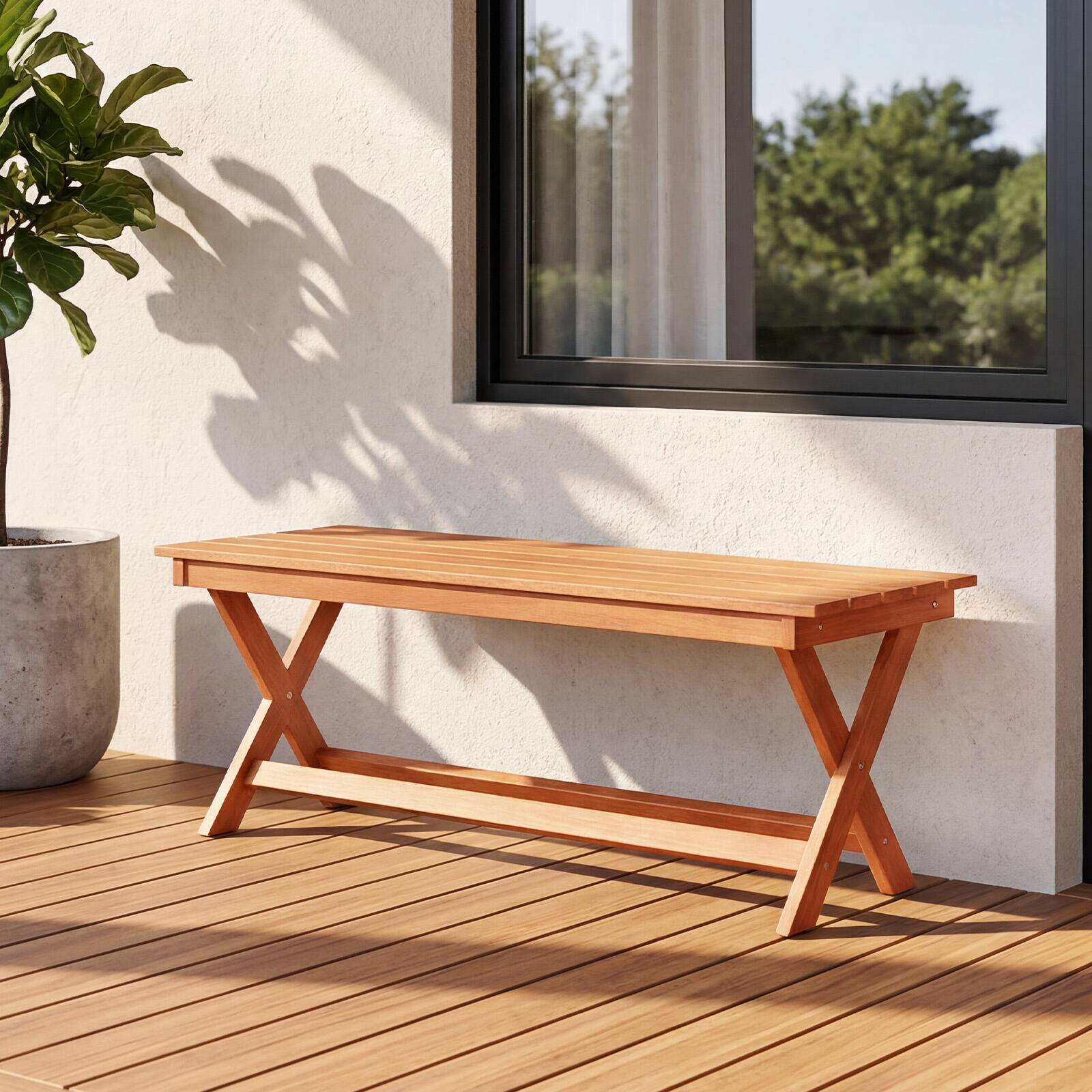 Alt View 1. Costway - Costway 2 Pcs Outdoor Bench,Dining Benches with Slatted Seats,2-Person Backless Garden Bench - Natural.