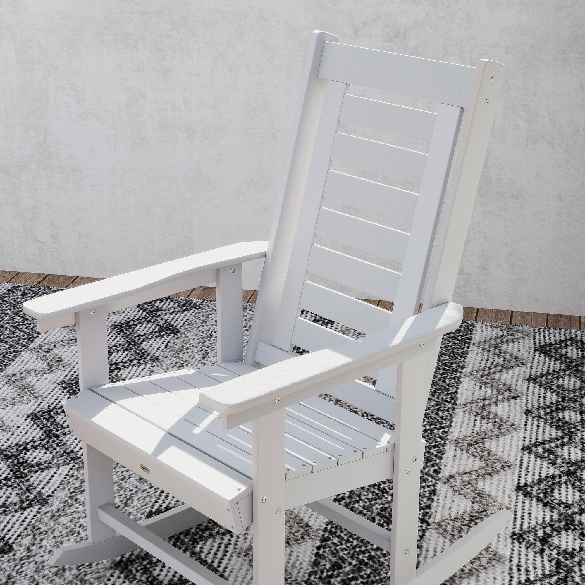 Alt View 4. Outsunny - Outdoor Rocking Chairs Set of 2, HDPE Patio Rocking Chairs with 28" High Back and Wide Armrests - White.