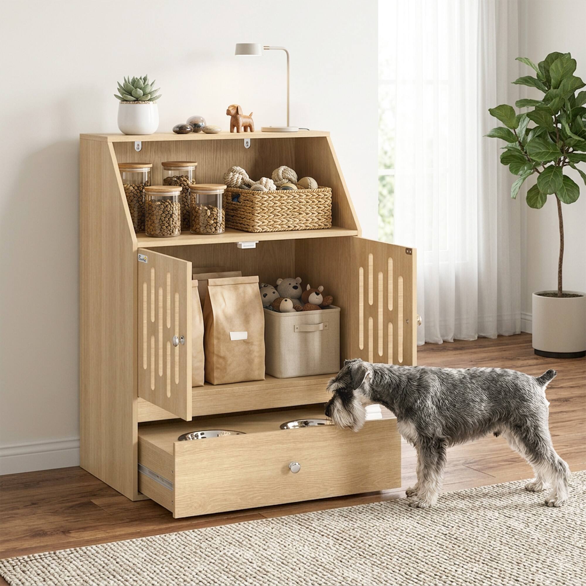 Alt View 1. Pawhut - Feeding Station - Oak.