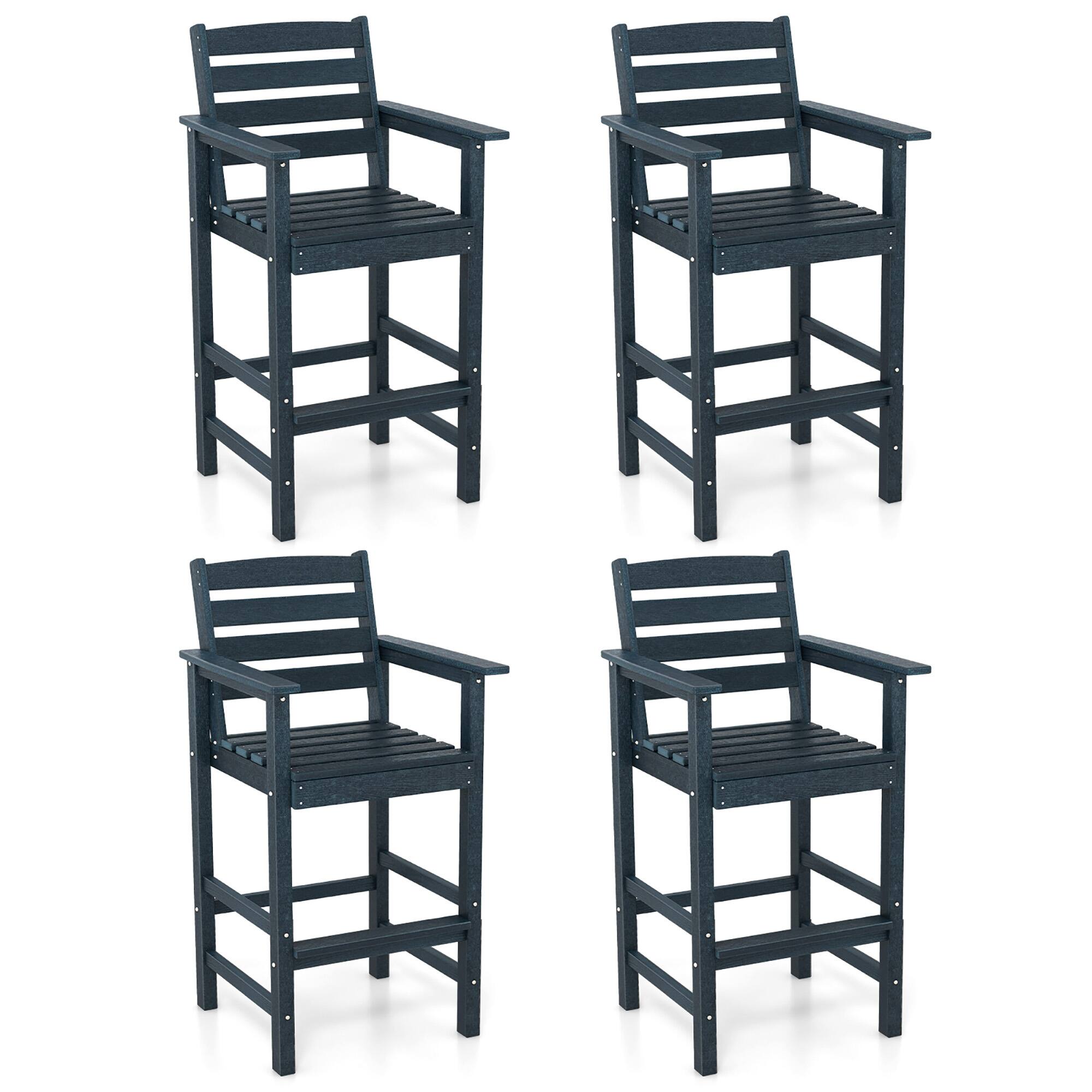 Gymax - Patio Bar Stools Set of 4 Tall Adirondack Chair w/ Backrest Armrests & Footrests - Navy