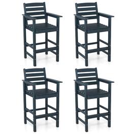 Gymax - Patio Bar Stools Set of 4 Tall Adirondack Chair w/ Backrest Armrests & Footrests - Navy