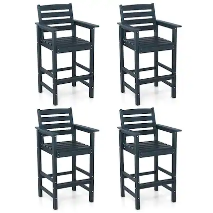 Front. Gymax - Gymax Patio Bar Stools Set of 4 Tall Adirondack Chair w/ Backrest Armrests & Footrests Navy - Navy.