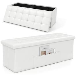 Costway - 43 Inches Folding Storage Ottoman Bench Foot Rest Stool with Side Pocket - White