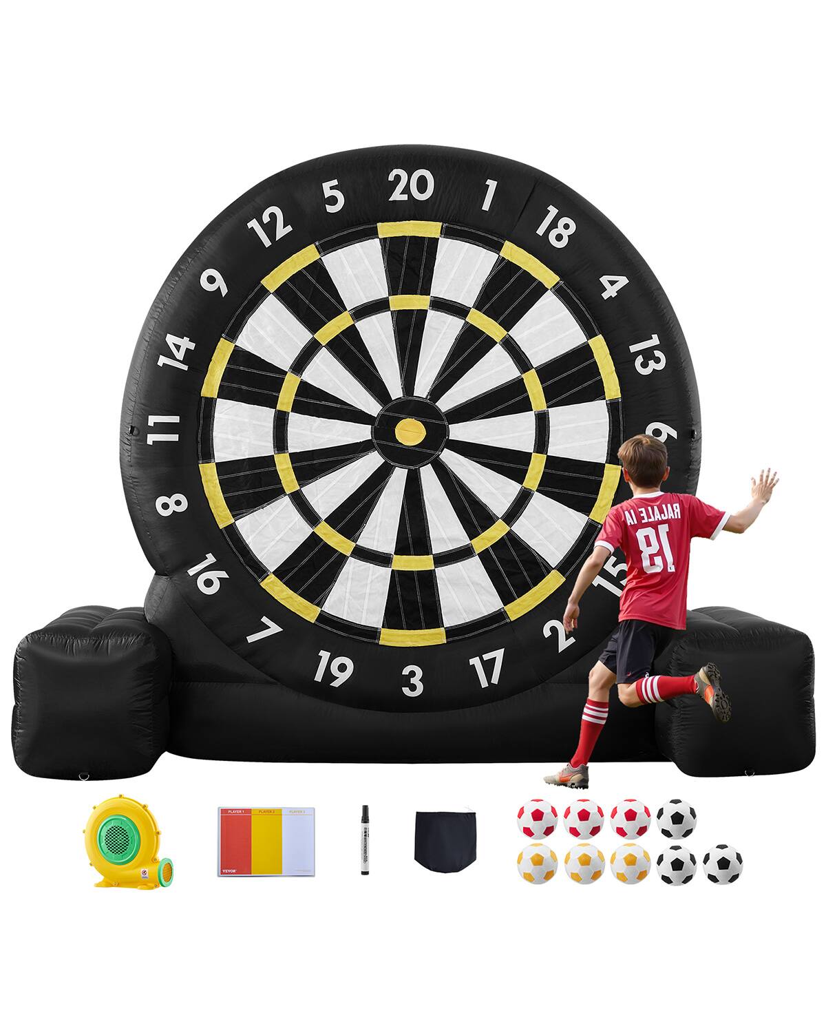 VEVOR - Inflatable Soccer Dart Board, over 10 ft High Giant Soccer Dart Board with 9 Kick Balls & Air Pump - Black