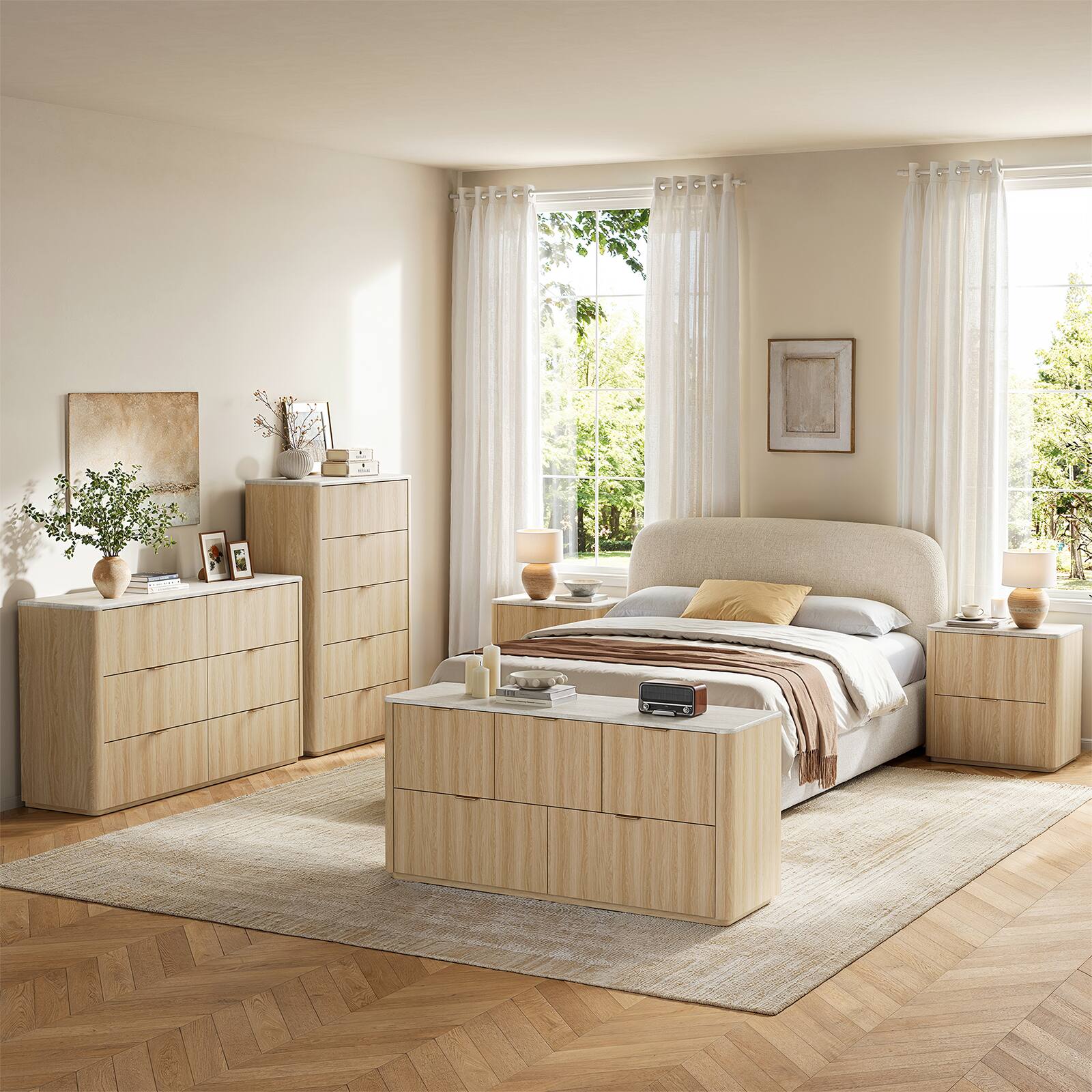 Alt View 5. ModernMate - 53.94" Modern 6 Drawers Dresser Faux Travertine Dresser Chest for Bedroom Living Room - Natural Oak.