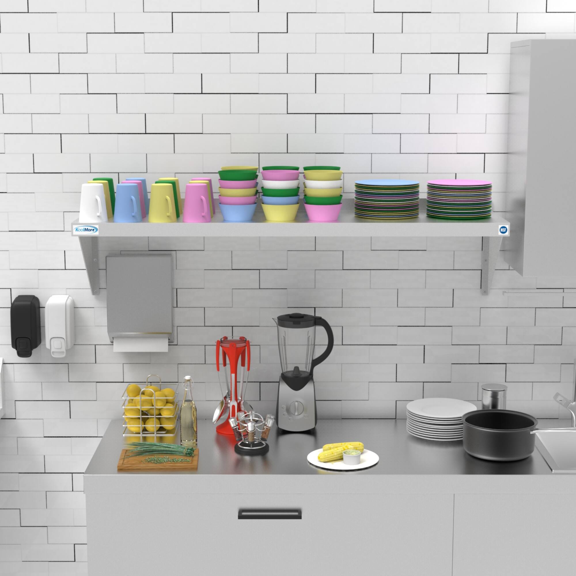 Alt View 7. Koolmore - 12" x 48" 18-Gauge Stainless-Steel Heavy Duty Wall Shelf, WMSH-1248. - Stainless-Steel.