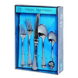 Gibson - Home Manchester Classic Stainless Steel Flatware Silverware Set, 20 Piece - Silver