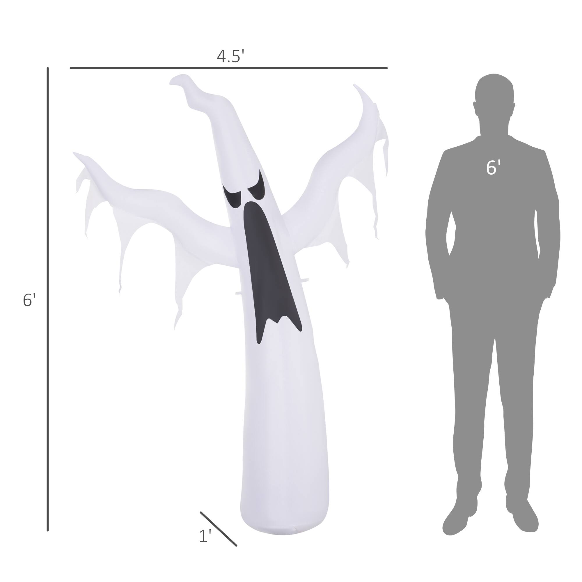 Alt View 2. Homcom - 6' Tall Halloween Inflatables Outdoor Decorations White Ghost, Light Up Blow Up Yard Decor with LED Light - White.