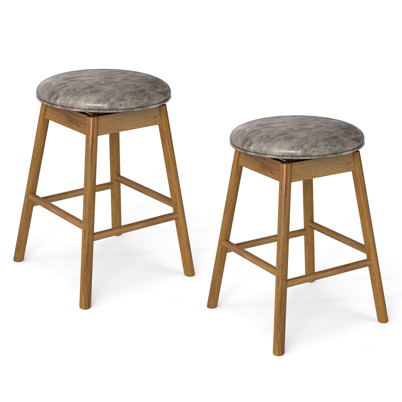 Gymax - 25'' Swivel Counter Height Barstools Set of 2 w/Solid Wood Legs and Footrests - Gray