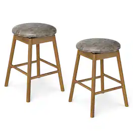 Gymax - 25'' Swivel Counter Height Barstools Set of 2 w/Solid Wood Legs and Footrests - Gray