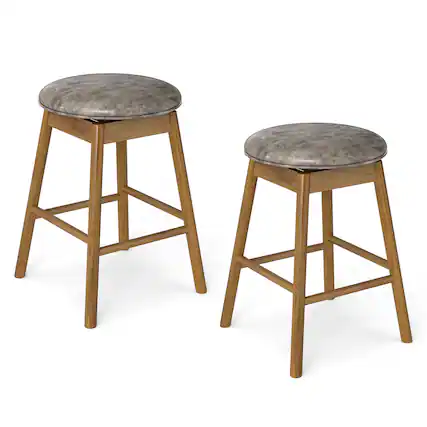 Front. Gymax - Gymax 25'' Swivel Counter Height Barstools Set of 2 w/Solid Wood Legs and Footrests - Grey.